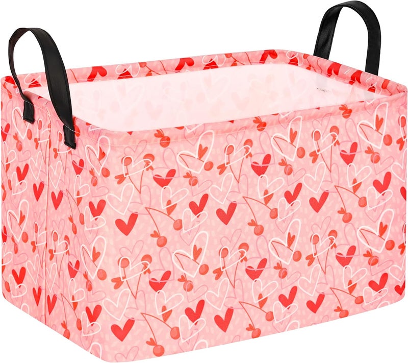 KUNRO Rectang Heart Storage Basket Gift Shelf Basket Storage Bin, Nursery Basket Organizer Box for With Handles for Room Deco - Image 1